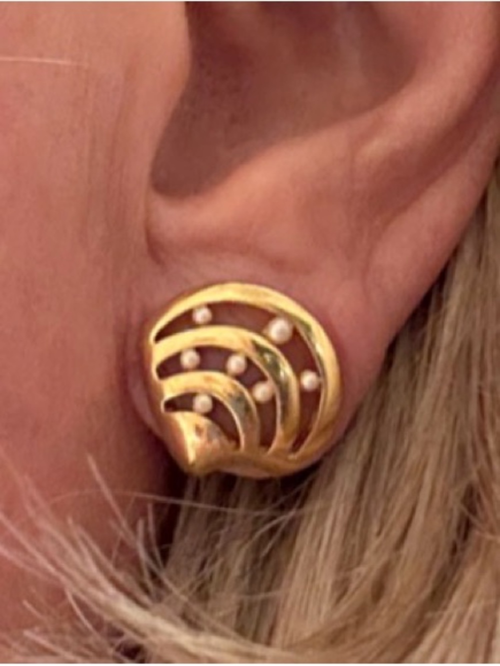 Gold Dome Shell Shaped Clip-0nEarrings